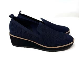 Eileen Fisher Lindy Knit Stretch Loafers Shoes 8.5 Navy Black Comfort Minimalist